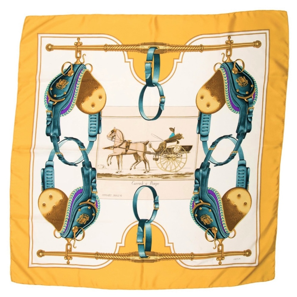 HERMES Scarf 100% Silk "Carrick a Pompe" Yellow